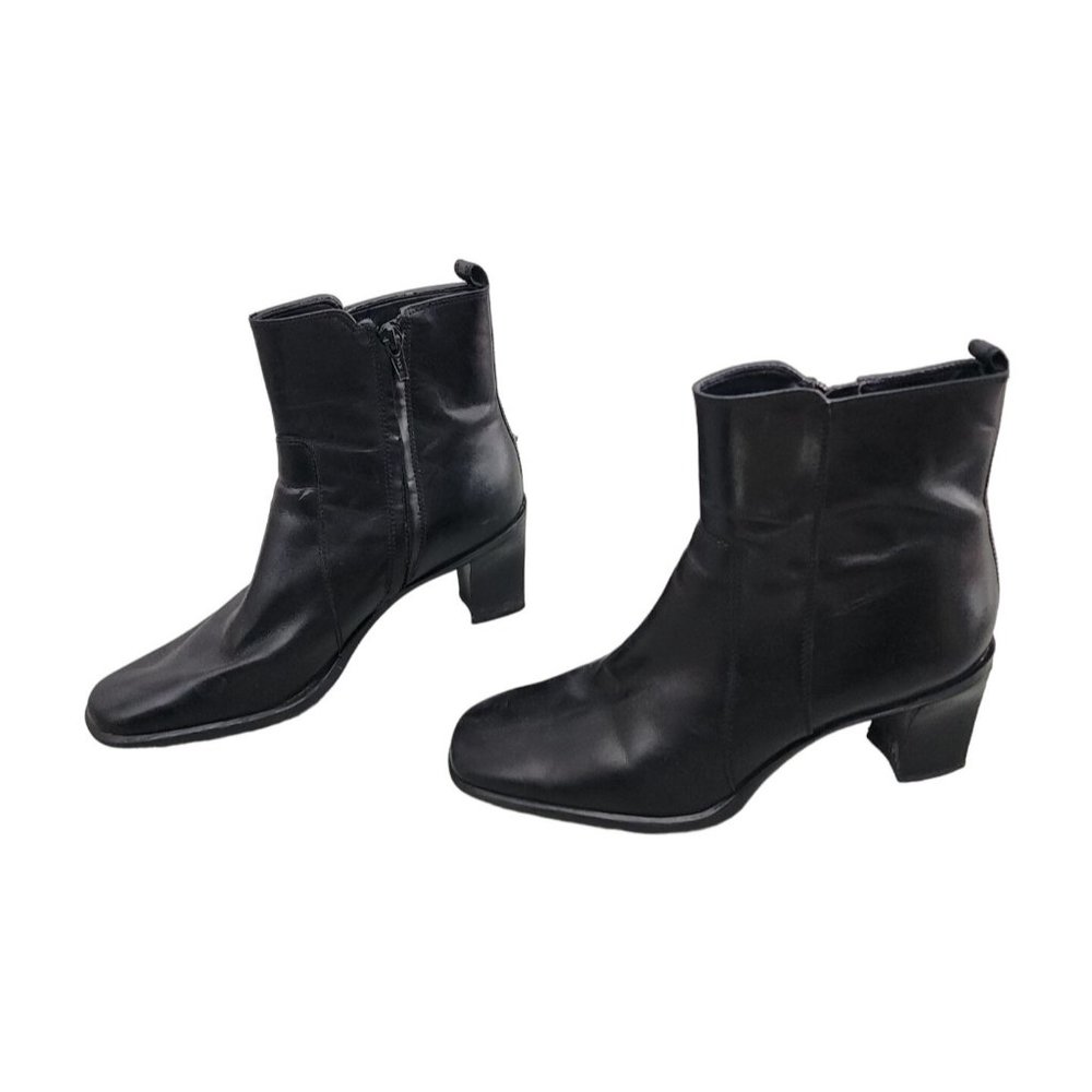 Antonio Melani Black Leather Boots Zip Ankle Booties 7.5  7 1/2